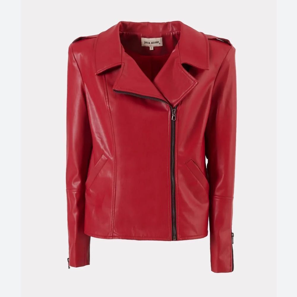 NWT Julia Allert Faux Leather Jacket With Shoulder Pads Red XXL